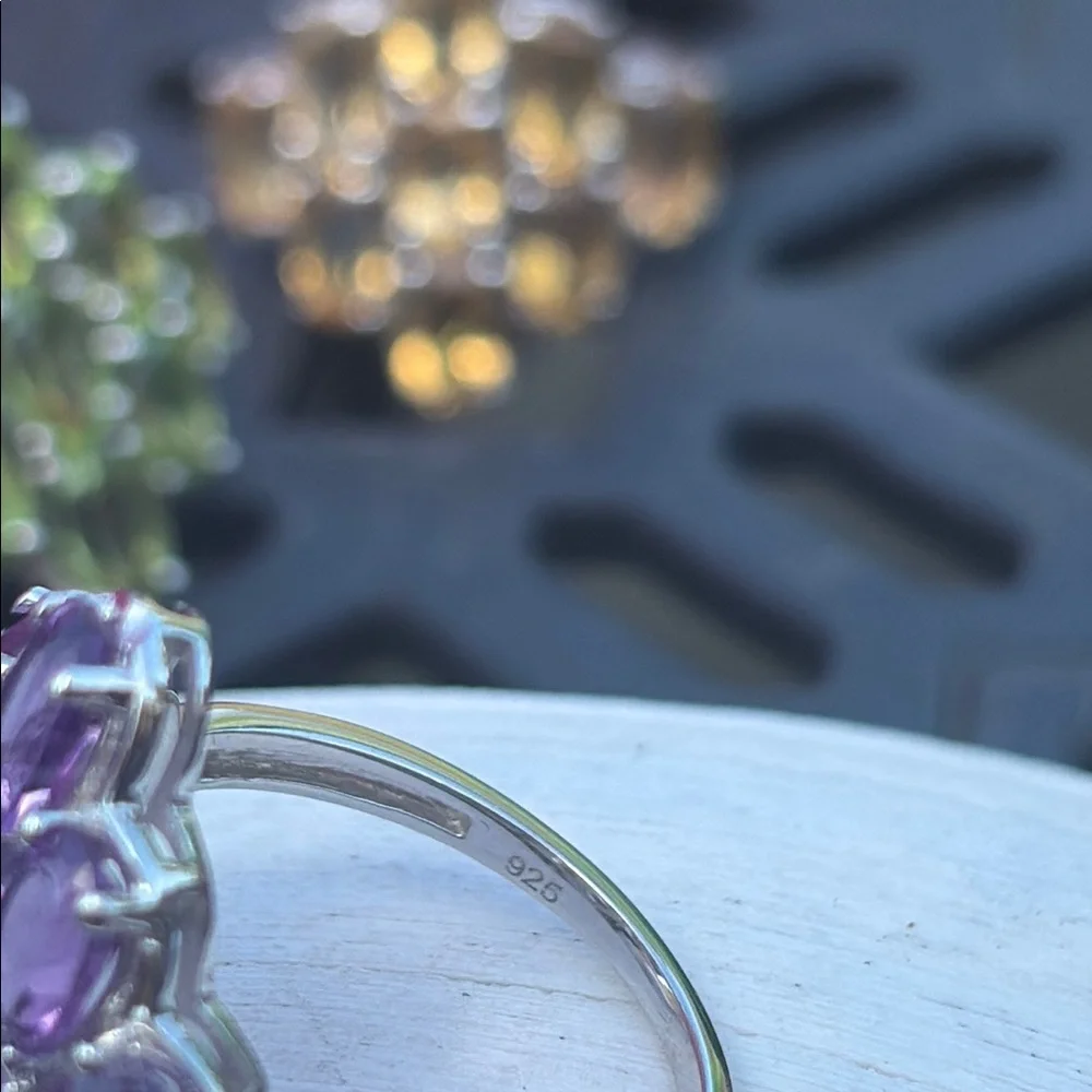 Natural 3.30 carat Genuine Amethyst Waterfall Design Cluster Ring Size 8